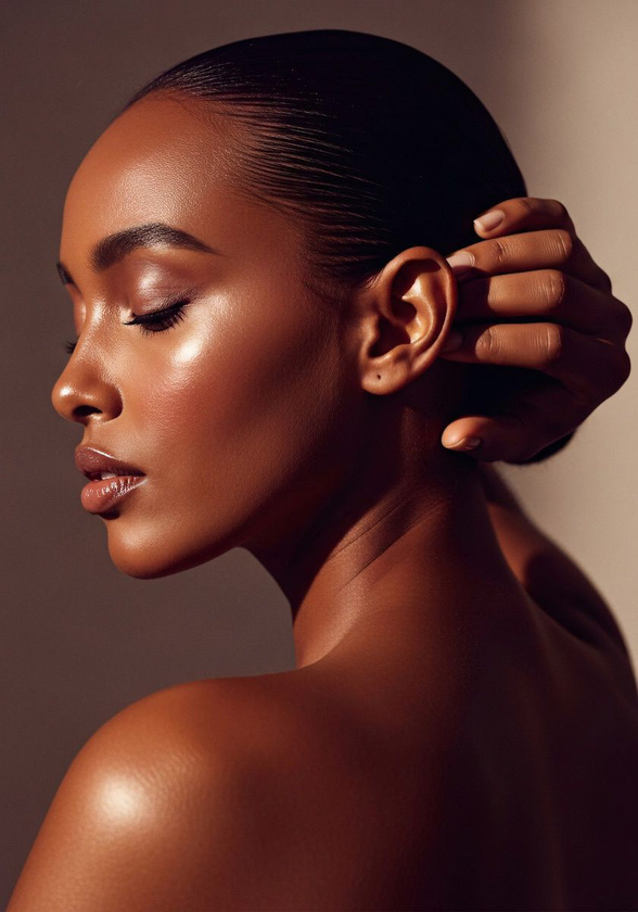 Serene profile bathed in warm directional light